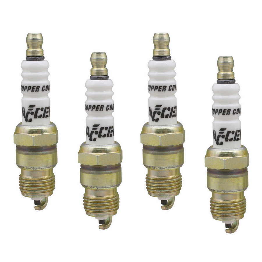 Accel 0576S-4 Spark Plug, Shorty, 14 mm Thread, 0.460 in Reach, Tapered Seat, Resistor, Set of 4