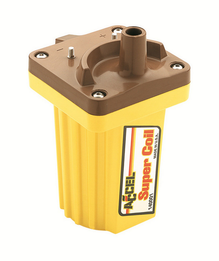 Accel 140001 Ignition Coil, Super Coil, Canister, Oil Filled, 0.700 ohm, Female Socket, 45000V, Yellow, Each