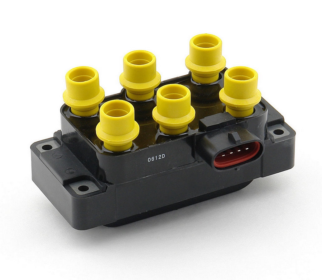 Accel 140035 Ignition Coil Pack, Super Coil, 0.500 ohm, Female Socket, 35000V, 6-Tower, Horizontal Harness, Yellow / Black, Ford V6, Each