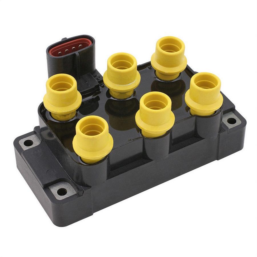 Accel 140036 Ignition Coil Pack, Super Coil, 0.500 ohm, Female Socket, 35000V, 6-Tower, Vertical Harness, Yellow / Black, Ford V6, Each