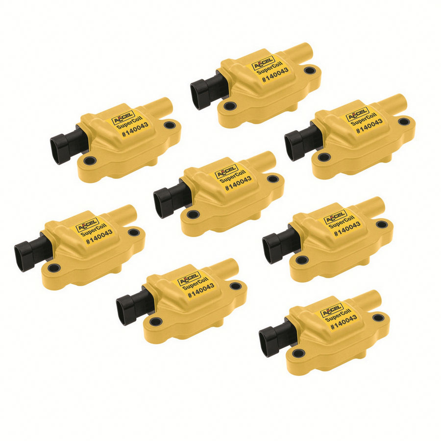 Accel 140043-8 Ignition Coil Pack, Super Coil, Female Socket, 38700V, Yellow, GM LS-Series, Set of 8