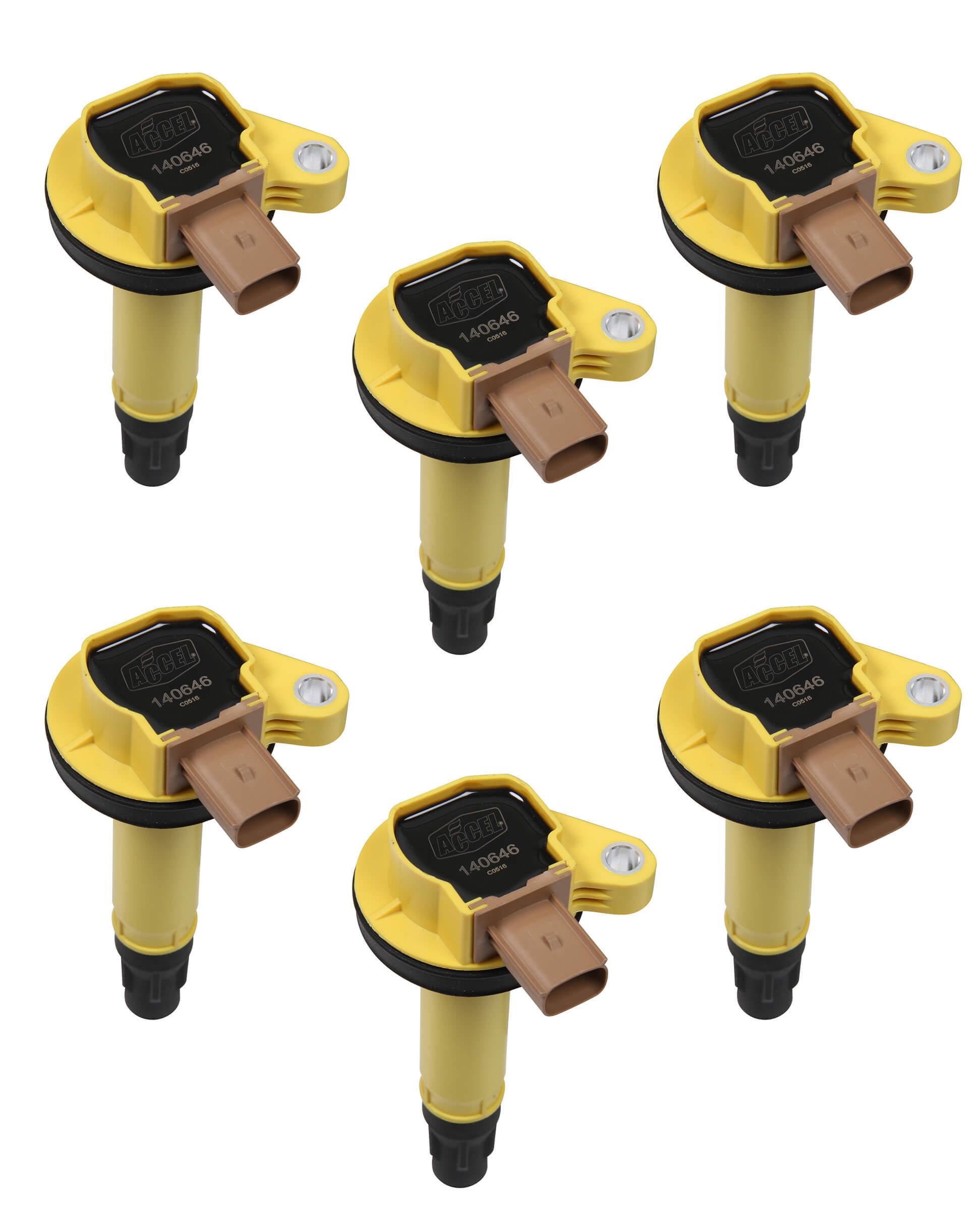 Accel 140646-6 Ignition Coil Pack, Super Coil, Coil-On-Plug, Yellow, Ford EcoBoost V6, Set of 6
