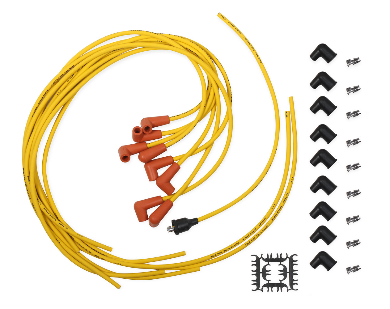 Accel 3009 Spark Plug Wire Set, Super Stock, Spiral Core, 7 mm, Yellow, 90 Degree Plug Boots, Socket Style, Cut-To-Fit, V8, Kit
