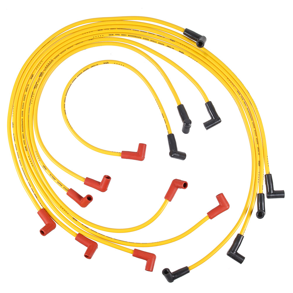 Accel 4050 Spark Plug Wire Set, Super Stock, Spiral Core, 8 mm, Yellow, Factory Style Boots / Terminals, Small Block Chevy, Kit