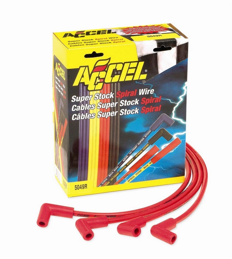 Accel 5049R Spark Plug Wire Set, Super Stock, Spiral Core, 8 mm, Red, Factory Style Boots / Terminals, Chevy V8, Kit