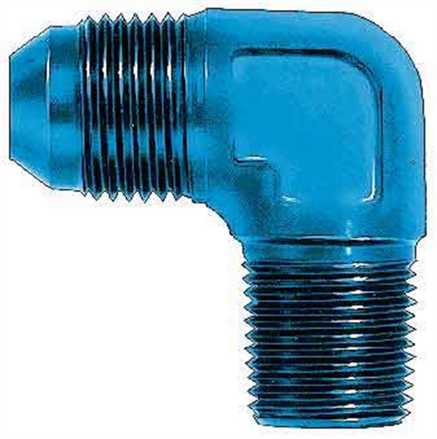 Aeroquip FCM2030 Fitting, Adapter, 90 Degree, 3 AN Male to 1/8 in NPT Male, Aluminum, Blue Anodized, Each