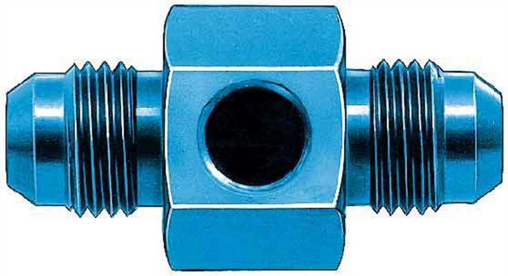 Aeroquip FCM2184 Fitting, Gauge Adapter, Straight, 8 AN Male to 8 AN Male, 1/8 in NPT Gauge Port, Aluminum, Blue Anodized, Each
