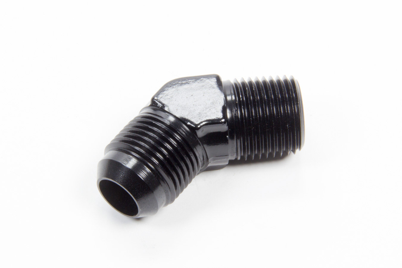 Aeroquip FCM5024 Fitting, Adapter, 45 Degree, 10 AN Male to 1/2 in NPT Male, Aluminum, Black Anodized, Each