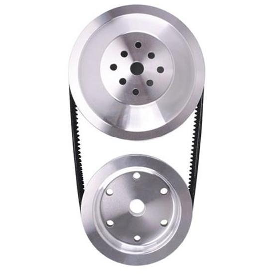 Pulley Kit - 20 Percent Reduction - 1 Groove V-Belt - Billet Aluminum - Polished - Long Water Pump - Small Block Chevy - Kit