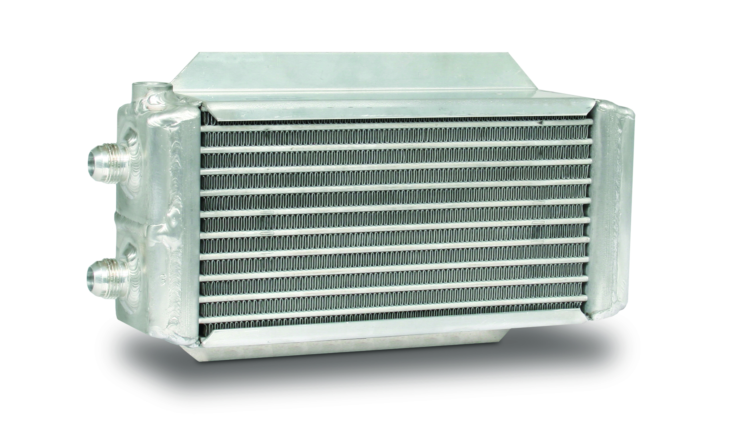 AFCO Racing Products 80268-12 Fluid Cooler, 15.250 x 8.563 x 3.500 in, Plate and Fin Type, 12 AN Male Inlet / Outlet, Deck Mount, Dual Passenger, Aluminum, Natural, Universal, Each