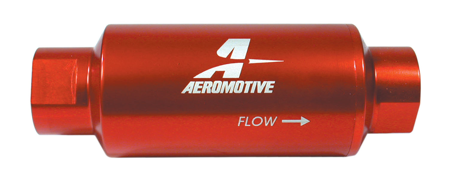 Aeromotive 12301 Fuel Filter, In-Line, 10 Micron, Fabric Element, 10 AN Female O-Ring Inlet, 10 AN Female O-Ring Outlet, Aluminum, Red Anodized, Each