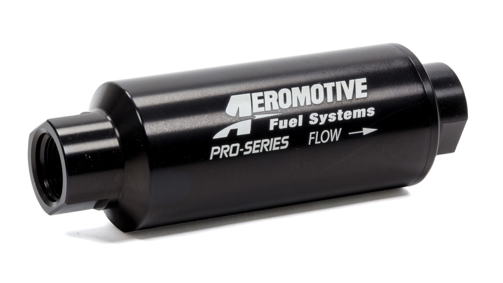 Aeromotive 12310 Fuel Filter, Pro-Series, In-Line, 10 Micron, Fabric Element, 12 AN Female O-Ring Inlet, 12 AN Female O-Ring Outlet, Aluminum, Black Anodized, Each