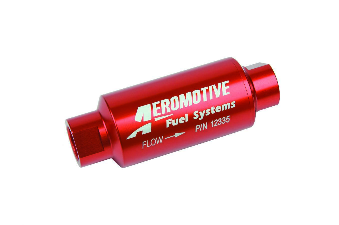 Aeromotive 12335 Fuel Filter, In-Line, 40 Micron, Stainless Element, 10 AN Female O-Ring Inlet, 10 AN Female O-Ring Outlet, Aluminum, Red Anodized, Each