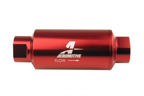 Aeromotive 12340 Fuel Filter, In-Line, 10 Micron, Microglass Element, 10 AN Female O-Ring Inlet, 10 AN Female O-Ring Outlet, Aluminum, Red Anodized, Each