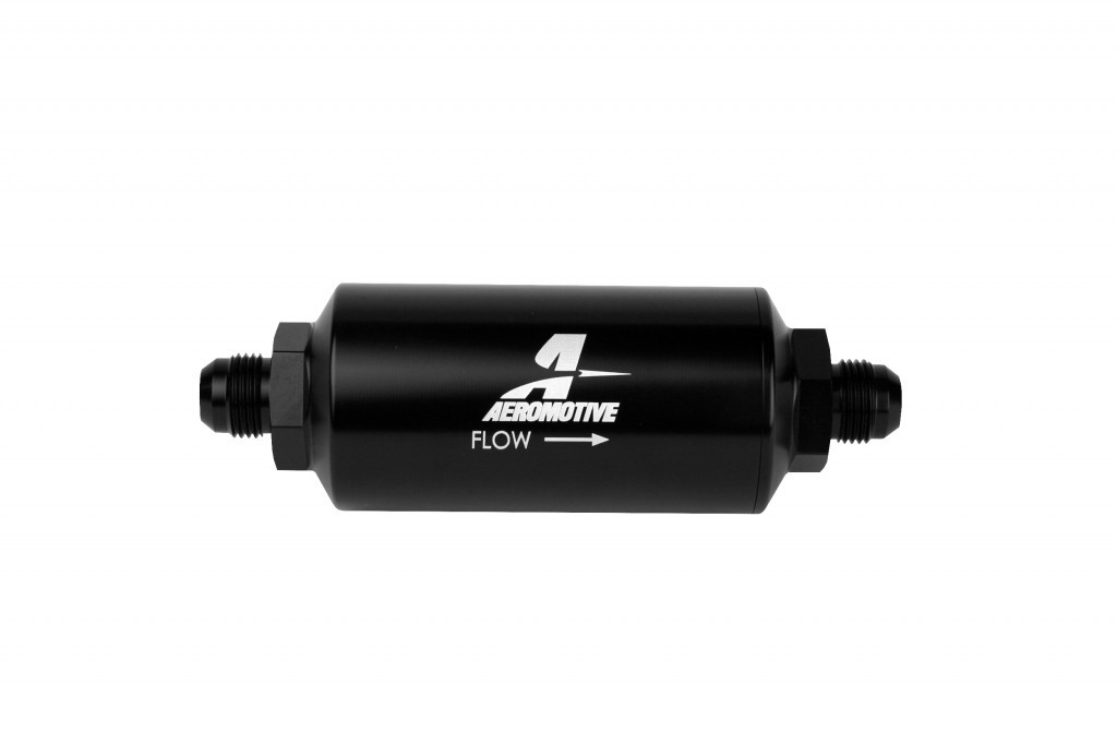 Aeromotive 12345 Fuel Filter, In-Line, 10 Micron, Microglass Element, 6 AN Male Inlet, 6 AN Male Outlet, Aluminum, Black Anodized, Each