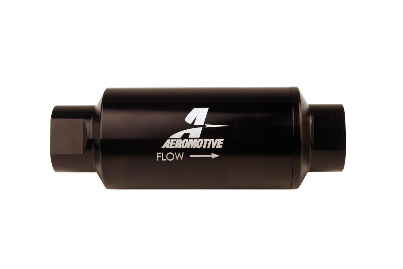 Aeromotive 12350 Fuel Filter, In-Line, 10 Micron, Microglass Element, 10 AN Female O-Ring Inlet, 10 AN Female O-Ring Outlet, Aluminum, Black Anodized, Each