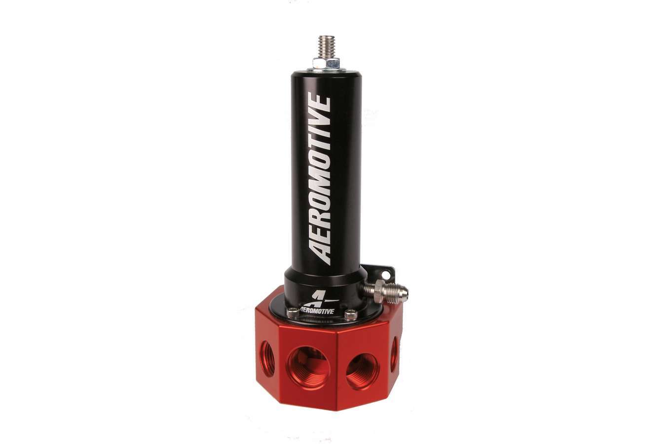 Aeromotive 13113 Fuel Pressure Regulator, Belt / Hex Drive EFI, 40 to 100 psi, In-Line, 8 AN / 10 AN Inlets, 10 AN Return, 1/8 in NPT Port, Black / Red Anodized, E85 / Gas / Diesel, Each