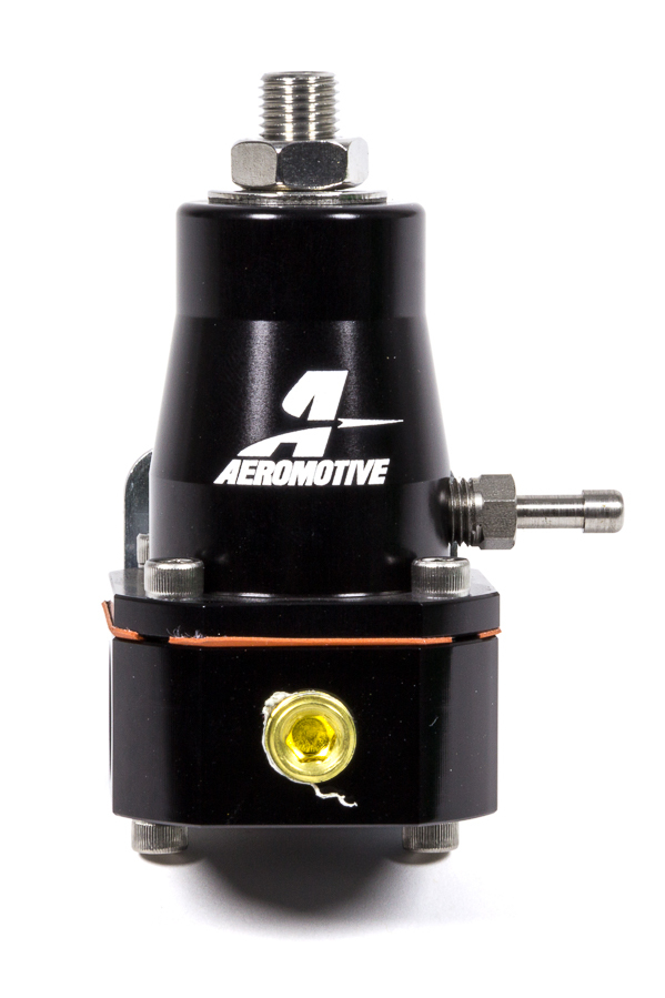 Aeromotive 13136 Fuel Pressure Regulator, Compact EFI, 30 to 70 psi, In-Line, 6 AN Female O-Ring Inlet, 6 AN Female O-Ring Outlet, 6 AN O-Ring Return, 1/8 in NPT Port, Black / Clear Anodized, E85 / Gas / Diesel, Each
