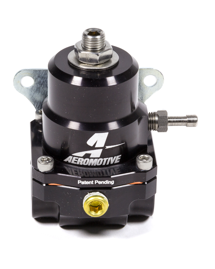 Aeromotive 13138 Fuel Pressure Regulator, A1000 Gen II, 40 to 75 psi, In-Line, 6 AN Female O-Ring Inlet, 6 AN Female O-Ring Outlet, 6 AN O-Ring Return, 1/8 in NPT Port, Black Anodized, E85 / Gas / Diesel / Methanol, Each