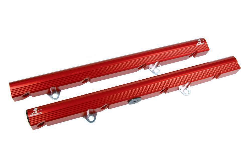 Aeromotive 14101 Fuel Rail, 8 AN Female O-Ring Inlets, 8 AN Female O-Ring Outlets, Aluminum, Red Anodized, Brackets, Small Block Ford, GT / Cobra, Ford Mustang 1986-95, Kit