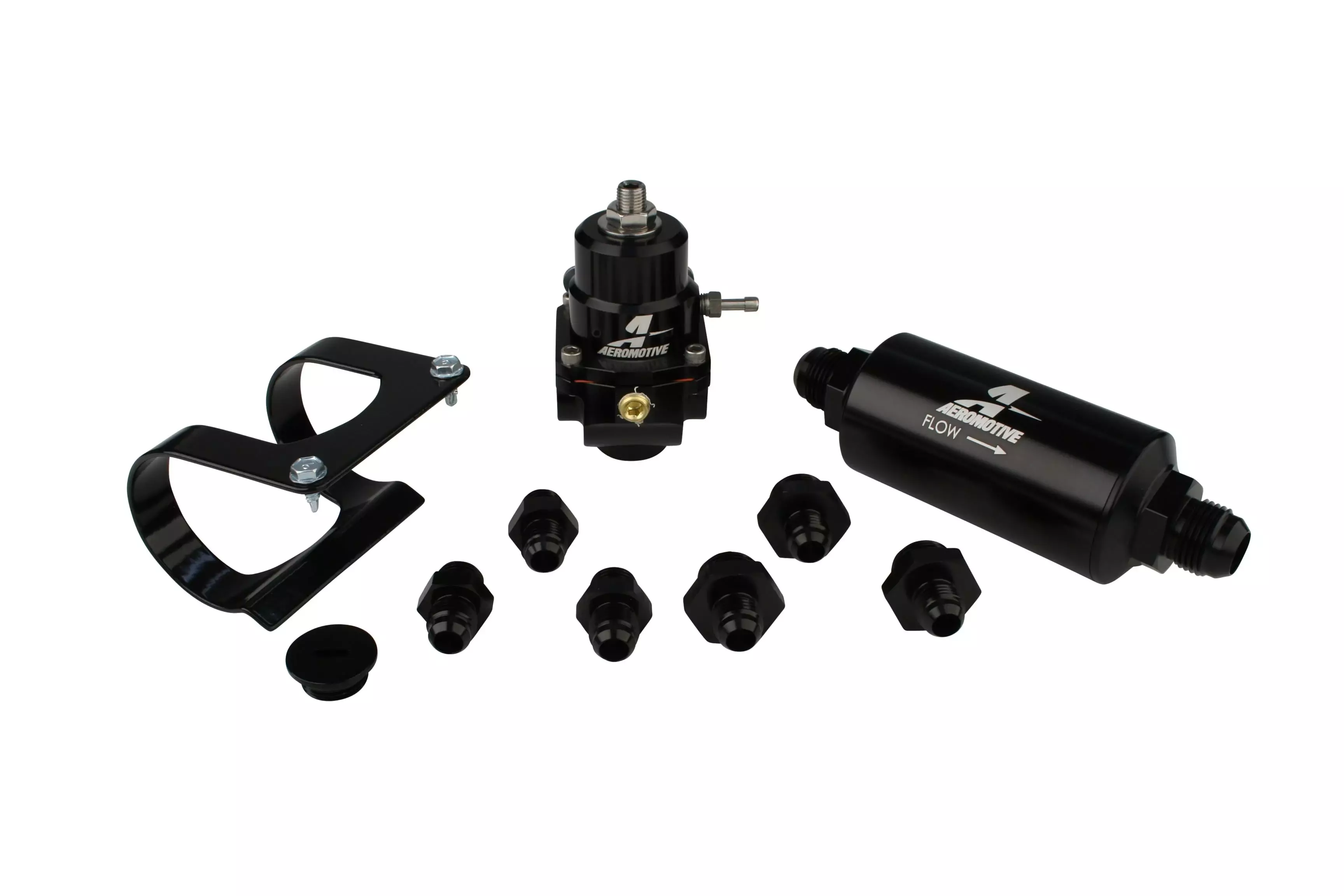 Aeromotive 17352 Fuel System, X1-Series, Bracket / Fittings / Filter / Gauge / Regulator, 8 AN, Black, Kit