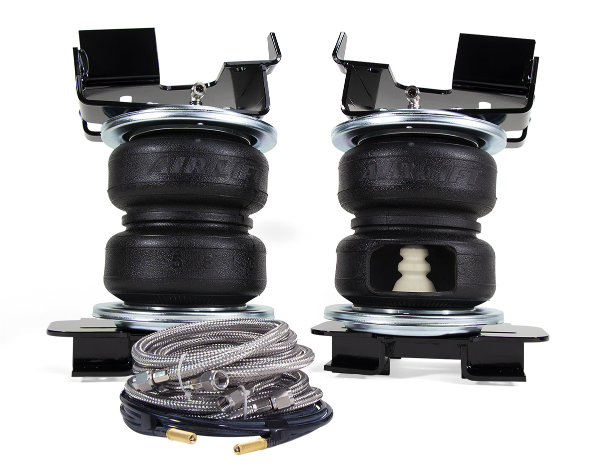 Air Spring Kit - Loadlifter 5000 Ultimate Plus - Bags / Brackets / Lines - 5000 lb Capacity - Stainless Roll Plates - Black Powder Coat Brackets - Rear - Ford Fullsize Truck 2015-19 - Kit