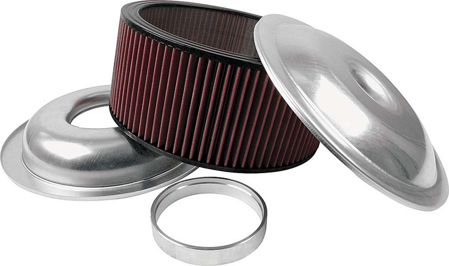 Allstar Performance 25926 Air Cleaner Assembly, Lightweight, 14 in Round, 6 in Element, 5-1/8 in Carb Flange, Drop Base, 1 in Spacer, Aluminum, Natural, Kit