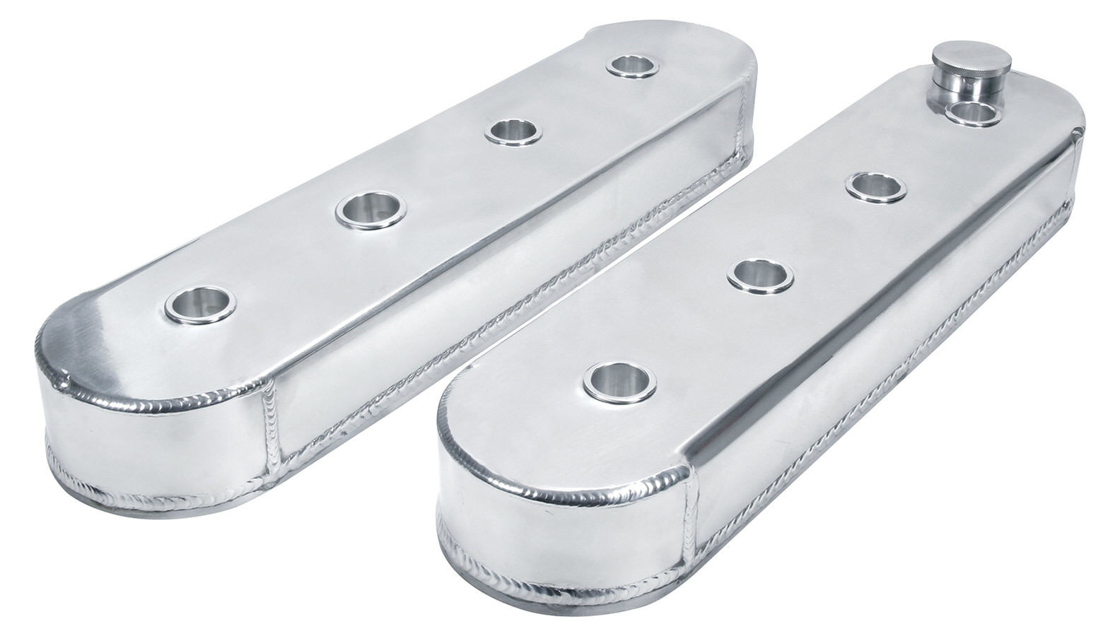 Racing Power Company R6191 Tall Finned Polished Aluminum Center Bolt Valve Cover for Small Block Chevy