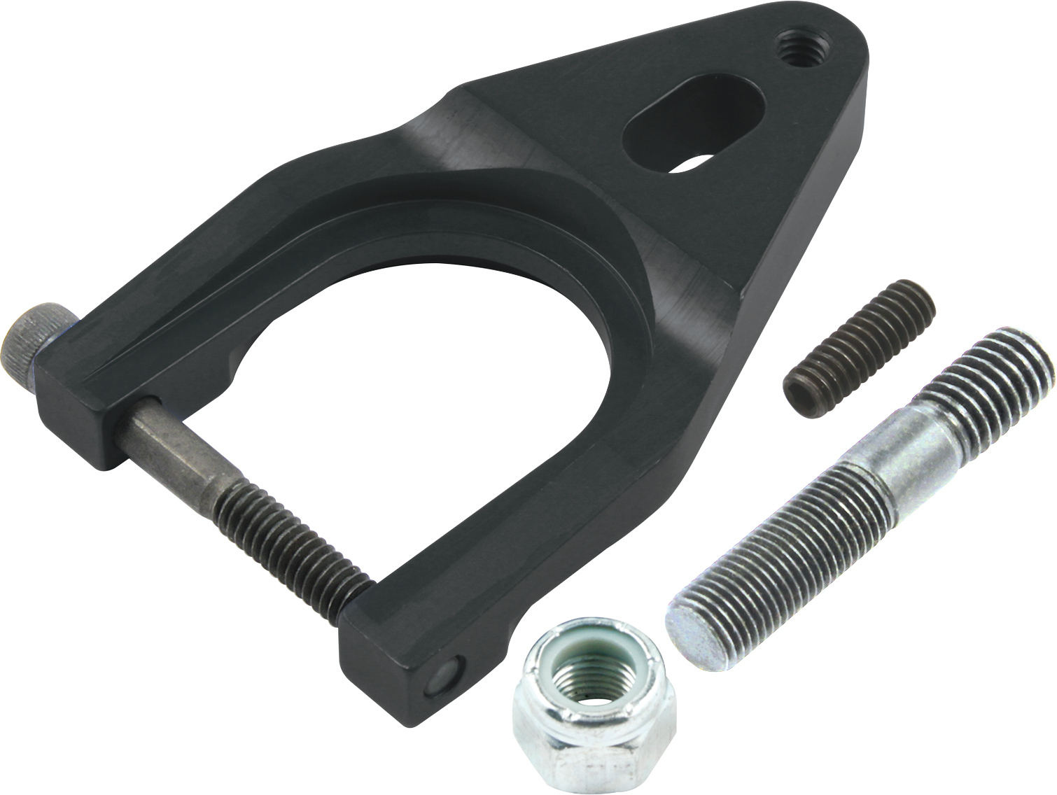 Allstar Performance 27500 Distributor Hold Down, Stud Mounted, Hardware Included, Aluminum, Black Anodized, Chevy V8, Each