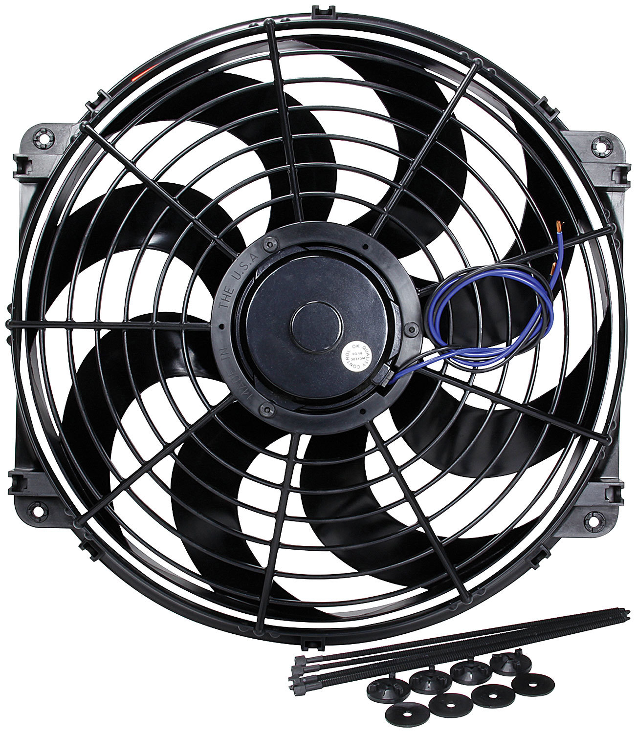 Electric Cooling Fan - 16 in Fan - Push / Pull - 1980 CFM - 12V - Curved Blade - 15-3/4 x 16-3/4 in - 3-3/4 in Thick - Plastic - Kit