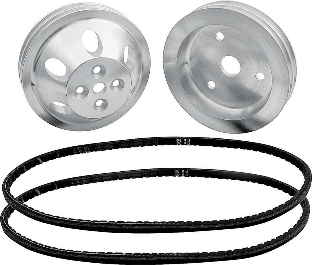 Pulley Kit - 1 to 1 - 2 Groove V-Belt - Billet Aluminum - Polished - Small Block Chevy - Kit