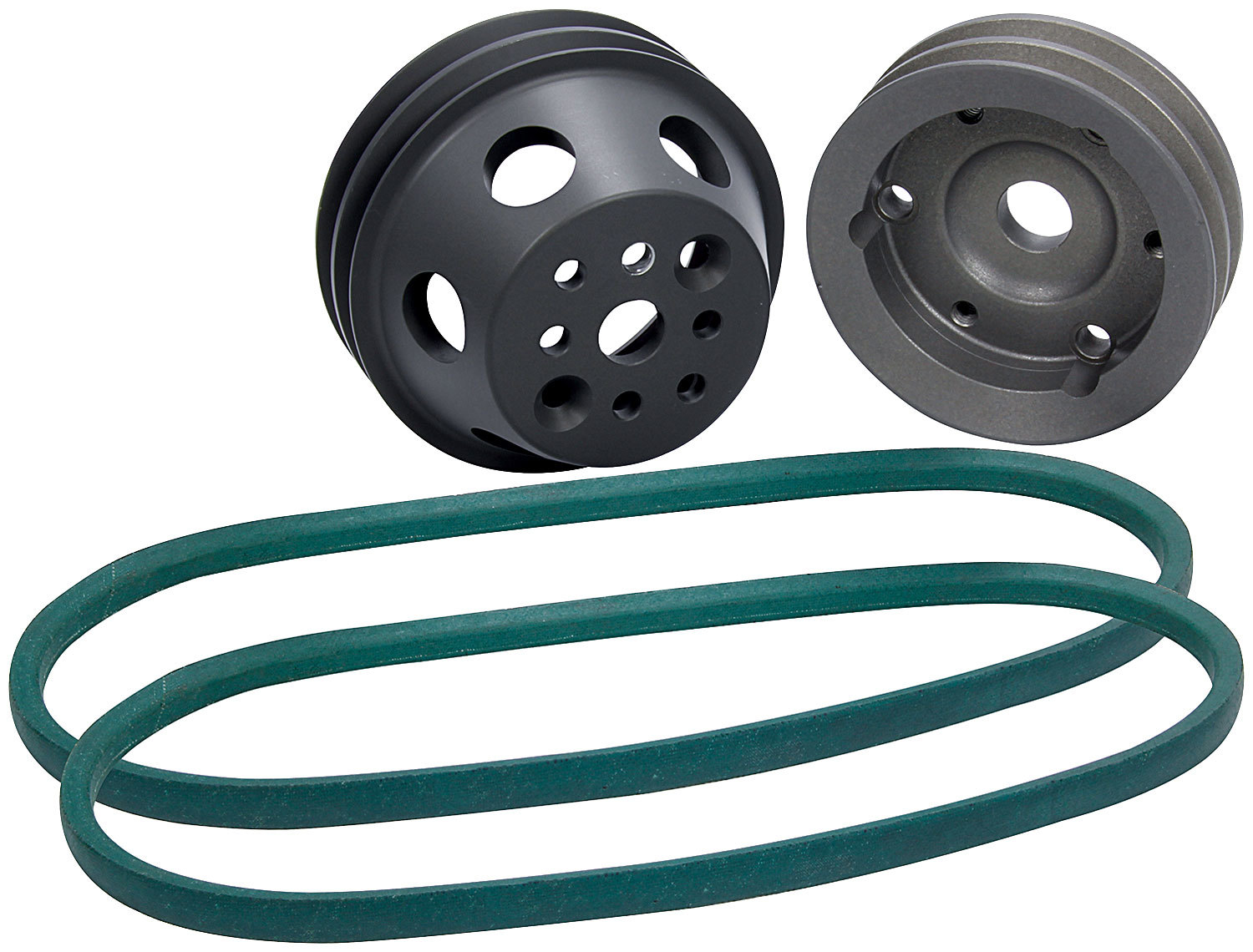 Pulley Kit - 1 to 1 - 2 Groove V-Belt - Billet Aluminum - Natural - Small Block Chevy - Kit