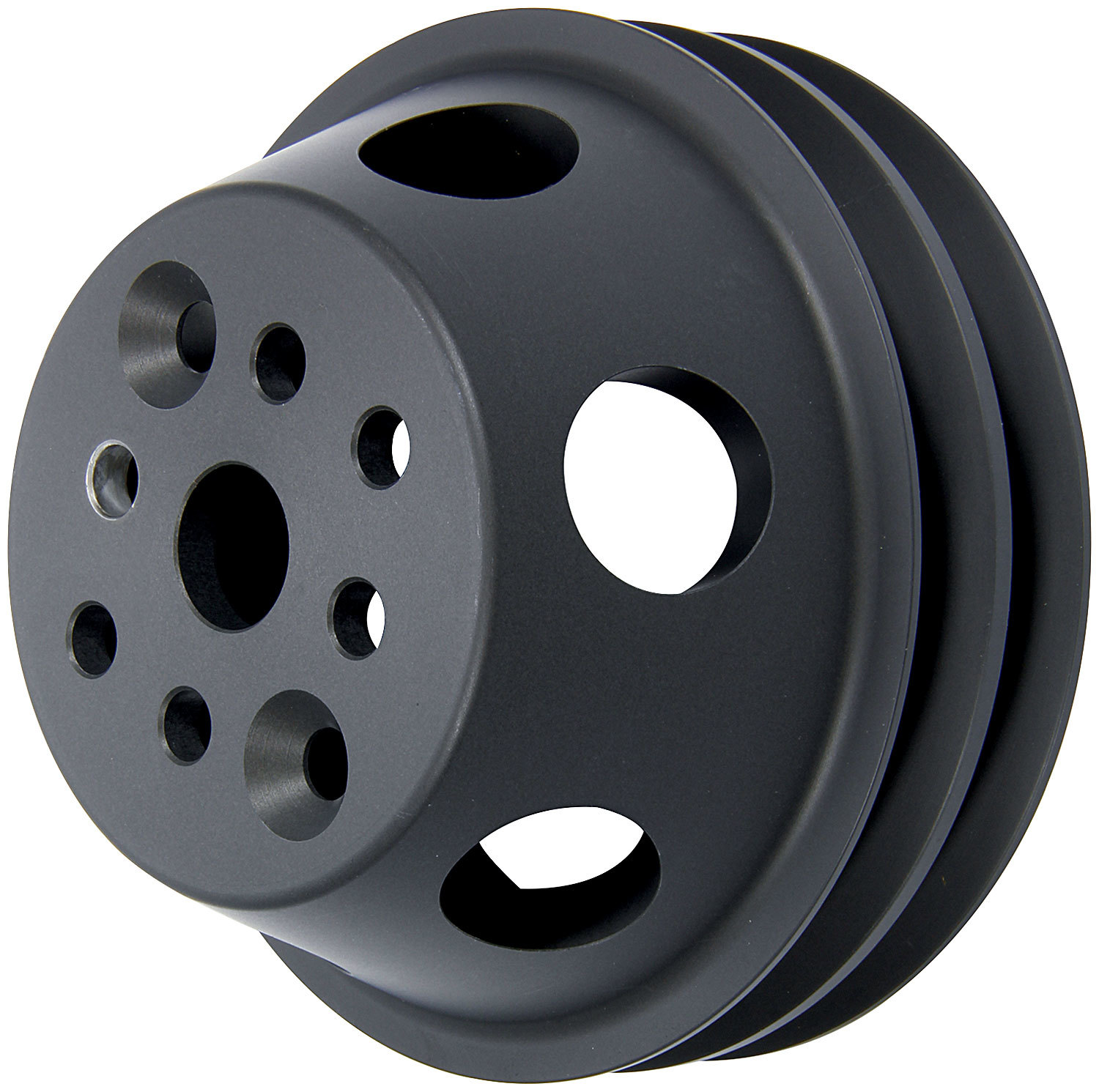 Allstar Performance 31095 Water Pump Pulley, 1 to 1, V-Belt, 2 Groove, 4.750 in Diameter, Aluminum, Black Anodized, Short Water Pump, Small Block Chevy, Each