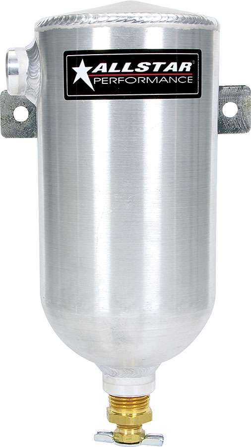 Allstar Performance 36112 Overflow Tank, Coolant, 1 qt, 3/8 in NPT Inlet, 1/2 in NPT Outlet, Petcock Drain, Aluminum, Natural, Each