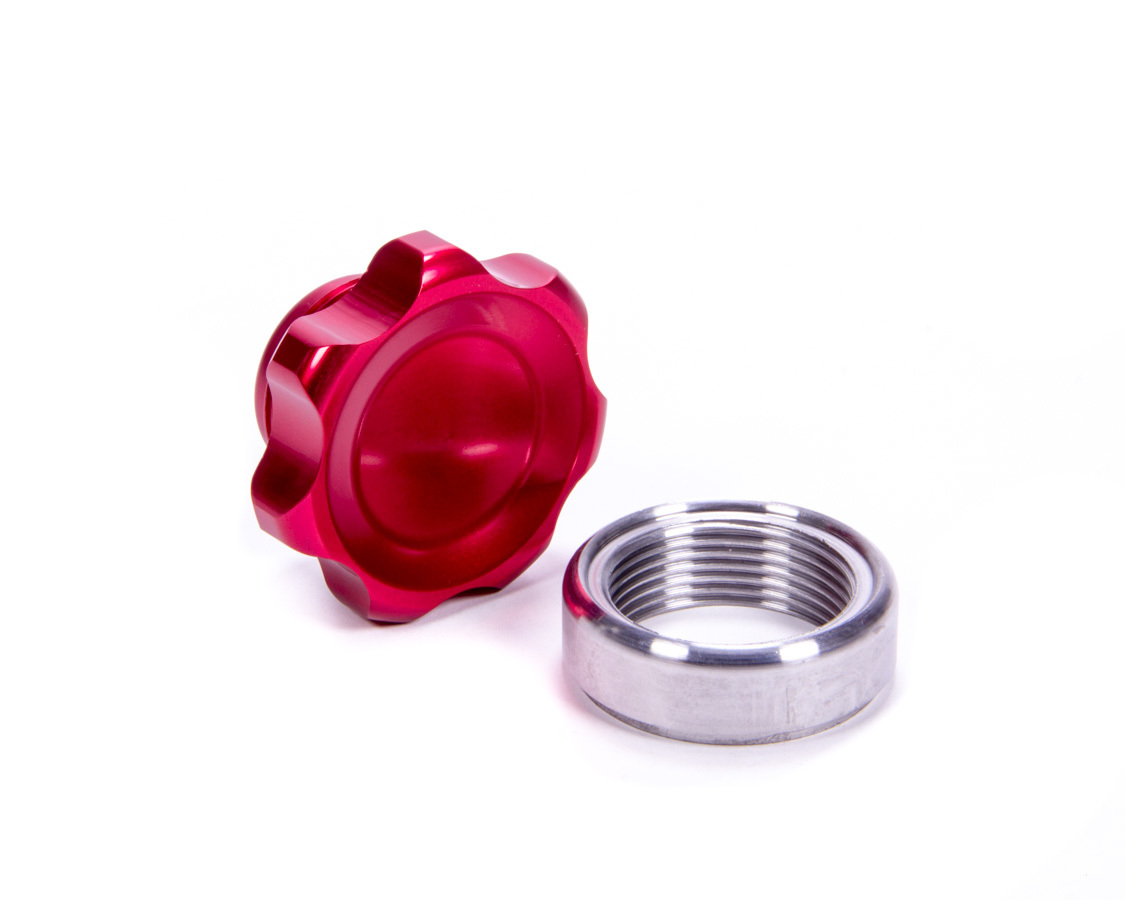 Allstar Performance 36168 Bung and Cap Kit, 1.375 in OD, Weld-On, Steel Bung, Aluminum Threaded Cap, Red Anodized, Kit