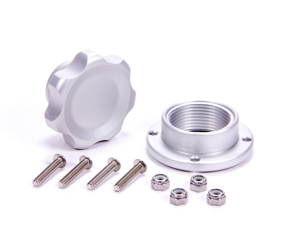 Allstar Performance 36180 Bung and Cap Kit, 1.375 in OD, Bolt-On, Aluminum Bung, Aluminum Threaded Cap, Silver Anodized, Kit