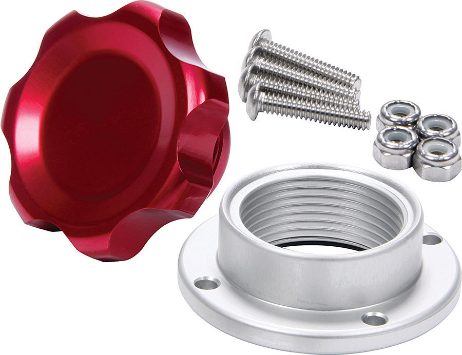 Allstar Performance 36182 Bung and Cap Kit, 1.375 in OD, Bolt-On, Aluminum Bung, Aluminum Threaded Cap, Red Anodized, Kit