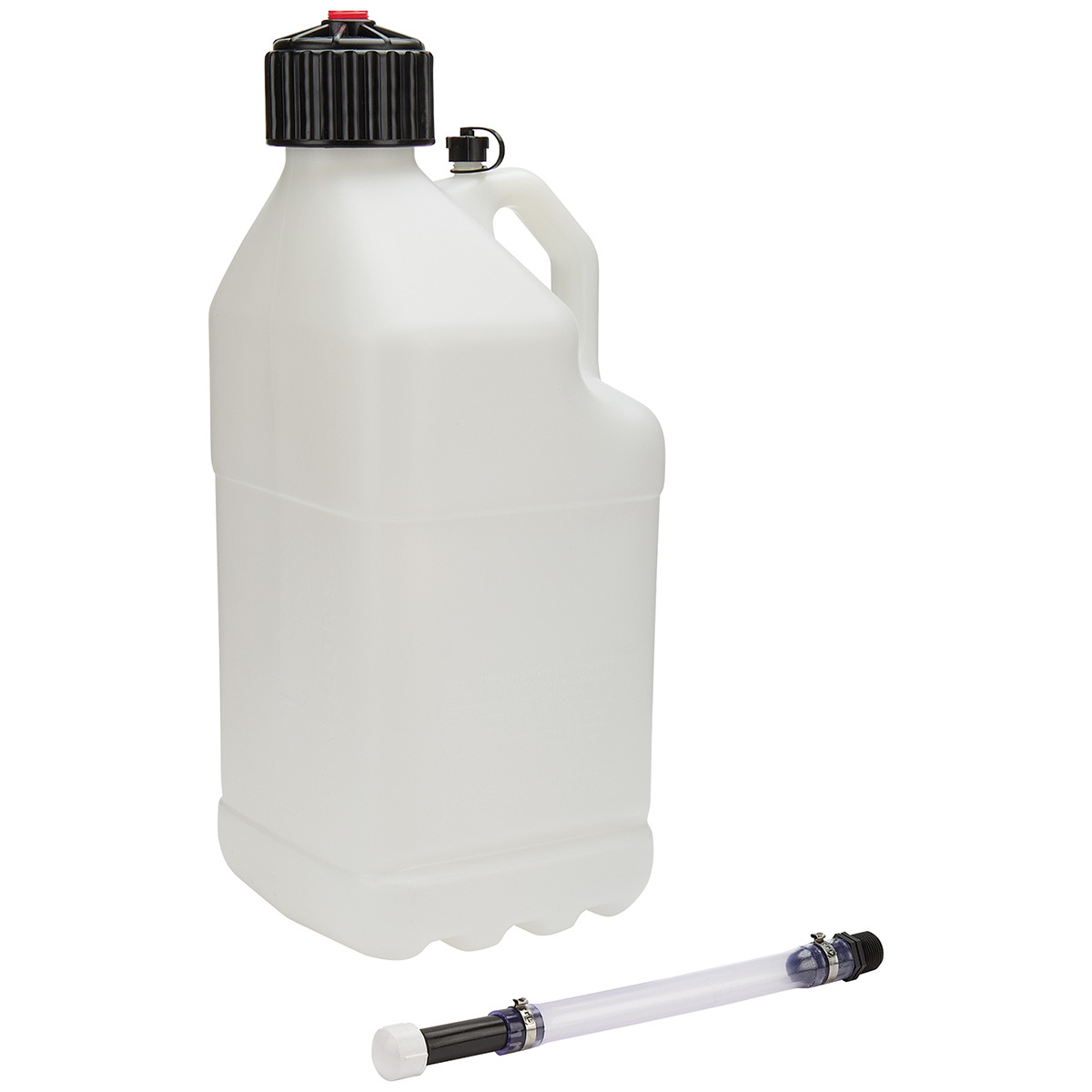 Allstar Performance 40120 Utility Jug, 5 gal, 9-1/2 x 9-1/2 x 22-3/4 in Tall, O-Ring Seal Cap, Screw-On Vent, Filler Hose, Square, Plastic, Clear, Each