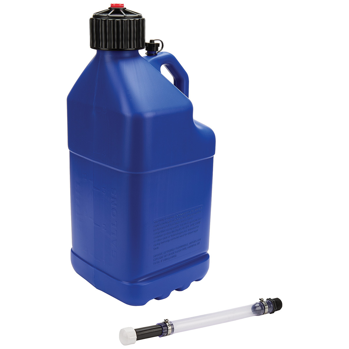 Allstar Performance 40122 Utility Jug, 5 gal, 9-1/2 x 9-1/2 x 22-3/4 in Tall, O-Ring Seal Cap, Screw-On Vent, Filler Hose, Square, Plastic, Blue, Each