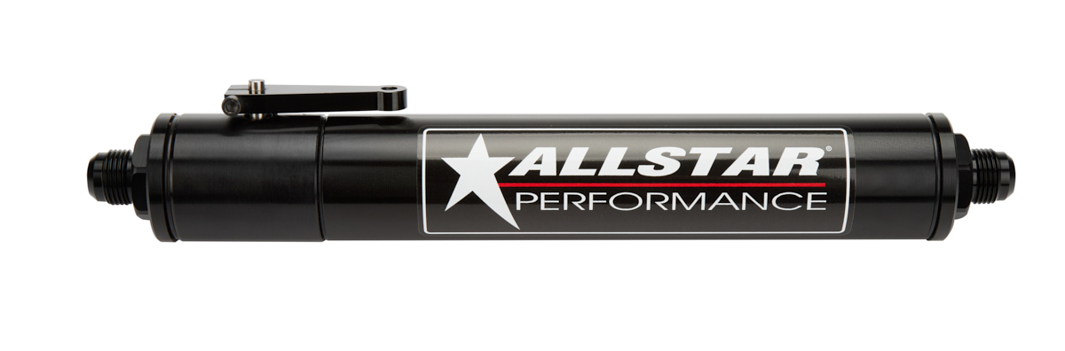 Allstar Performance 40196 Fuel Filter, In-Line, Element Required, 6 AN Male Inlet, 6 AN Male Outlet, Aluminum, Black Anodized, Each
