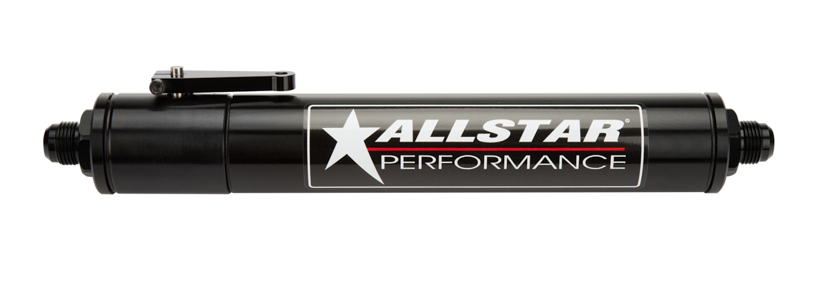Allstar Performance 40198 Fuel Filter, In-Line, Element Required, 10 AN Male Inlet, 10 AN Male Outlet, Aluminum, Black Anodized, Each