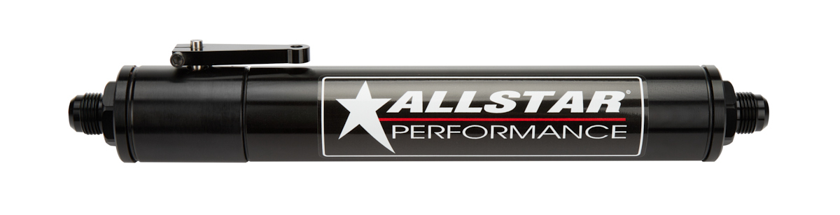 Allstar Performance 40199 Fuel Filter, In-Line, Element Required, 12 AN Male Inlet, 12 AN Male Outlet, Aluminum, Black Anodized, Each