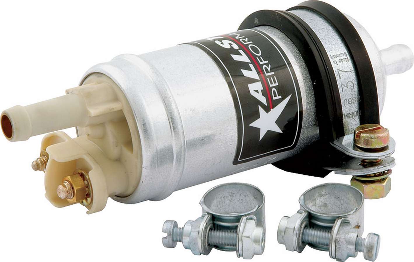 Fuel Pump - Compact - Electric - In-Line - 18 gph at 4 psi - 5/16 in Hose Barb Inlet / Outlet - Silver - Gas - Each