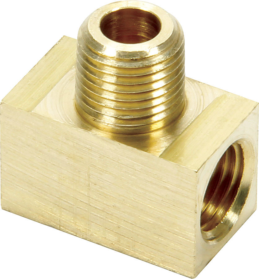 Allstar Performance 50135 Fitting, Adapter Tee, Dual 3/8-24 in Inverted Flare Female to 1/8 in NPT Male, Brass, 3/16 in Hardline, Each