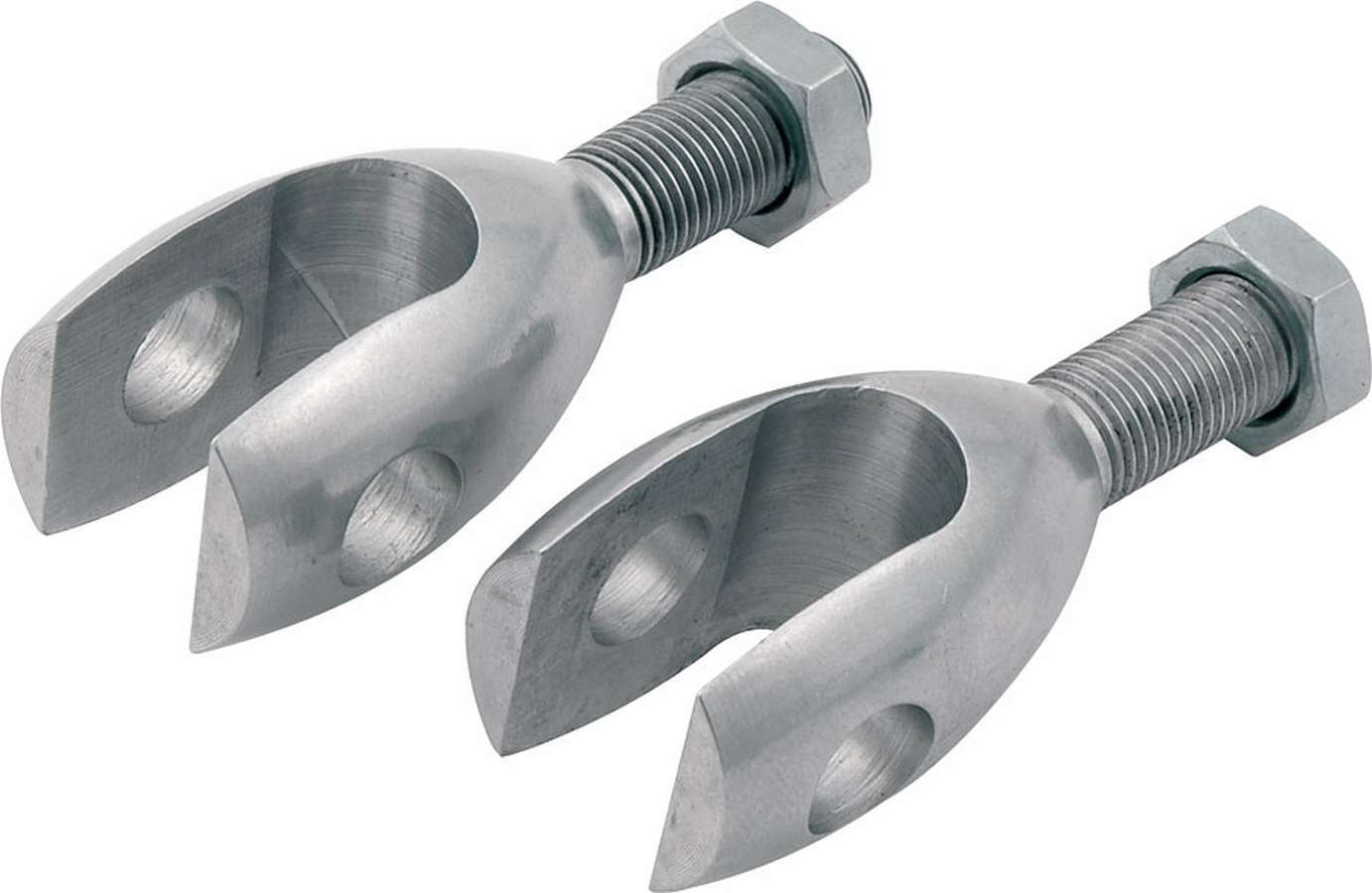 Allstar Performance 54128-10 Rod End, Clevis, 3/8 in Bore, 3/8-24 in Right Hand Male Thread, Jam Nuts, Aluminum, Natural, Bert Transmissions, Set of 10
