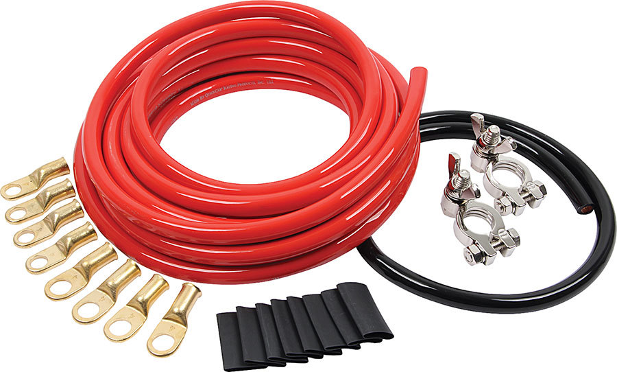 Allstar Performance 76110 Battery Cable Kit, 2 Gauge, Top Mount Battery Terminals, Terminals / Heat Shrink Included, Copper, 15 ft Red / 2 ft Black, Kit
