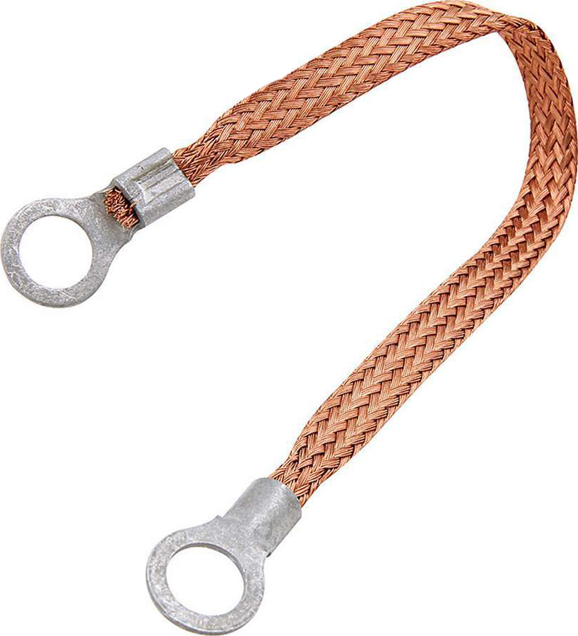 Allstar Performance 76328-12 Ground Strap, Flat Braided, 12 Gauge, 12 in Long, 5/16 in Wide, 1/4 in Ring Terminals, Braided Copper, Natural, Each
