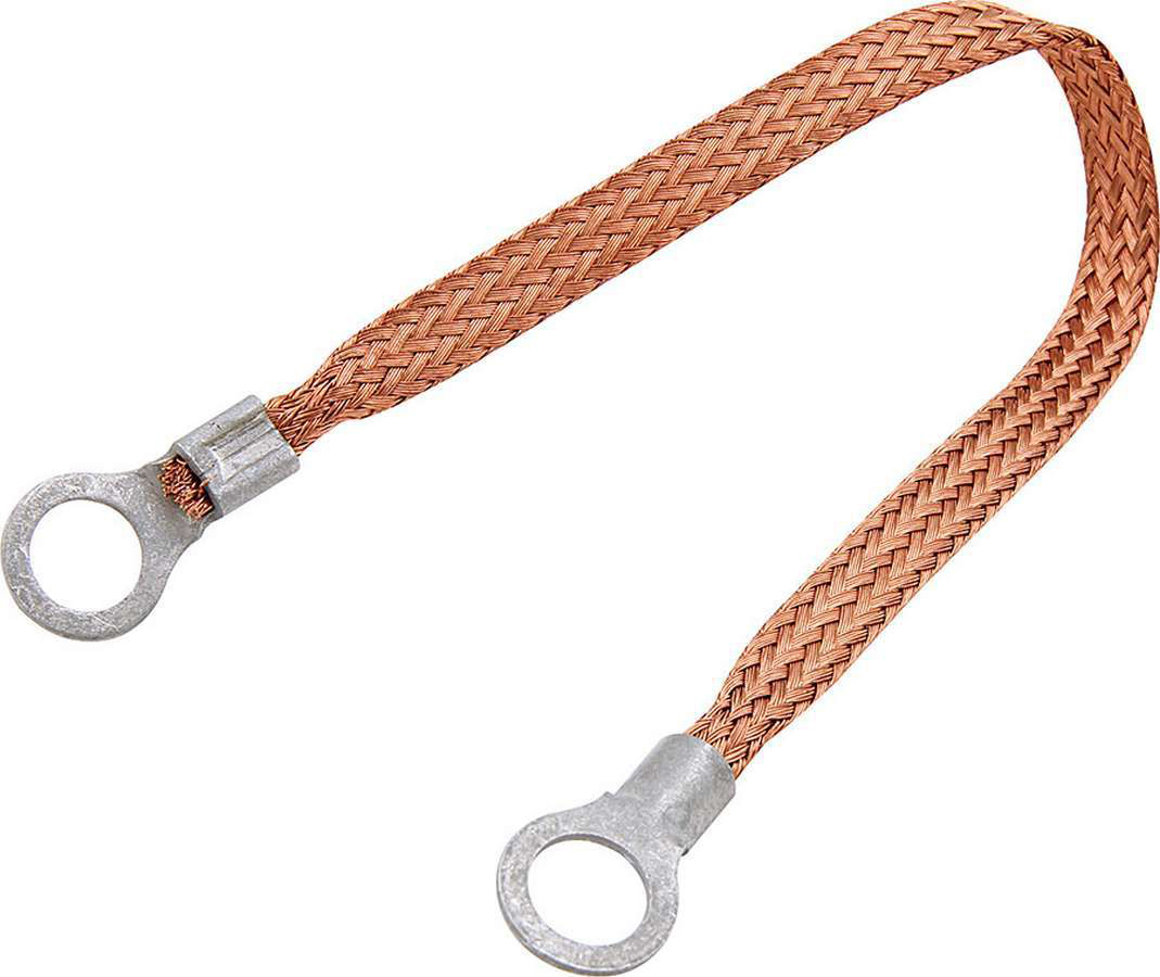 Allstar Performance 76328-9 Ground Strap, Flat Braided, 12 Gauge, 9 in Long, 5/16 in Wide, 1/4 in Ring Terminals, Braided Copper, Natural, Each