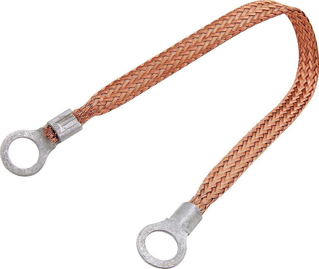 Allstar Performance 76330-18 Ground Strap, Flat Braided, 12 Gauge, 18 in Long, 5/16 in Wide, 3/8 in Ring Terminals, Braided Copper, Natural, Each
