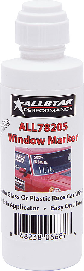 Allstar Performance 78205 - Dial-In Marker, Window, White, Safe on Glass / Polycarbonate / Rubber, 3 oz Bottle / Applicator, Each